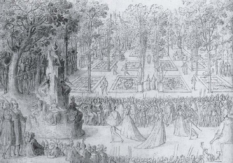 Antoine Caron Court ball following the Ballet of the Provinces of France with a view to gthe gardens of the Tuileries